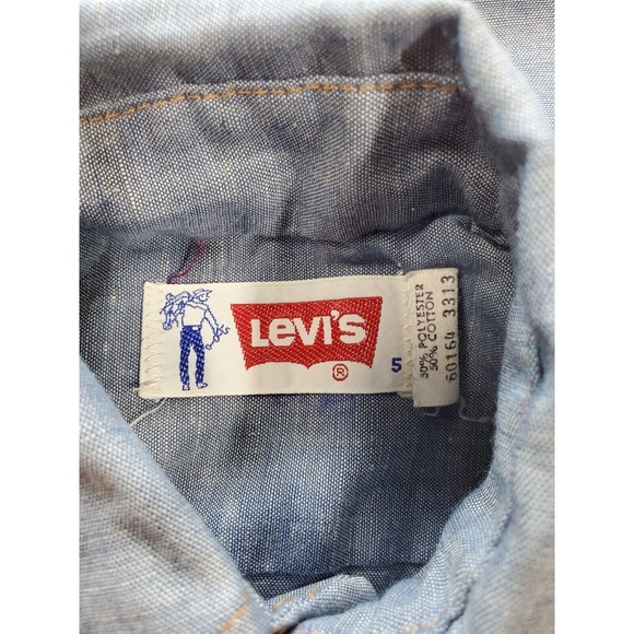 1970s Levis Orange Tab Shirt Boy's 5 Chambray Embroidered Vintage Plane Animals - Picture 7 of 10
